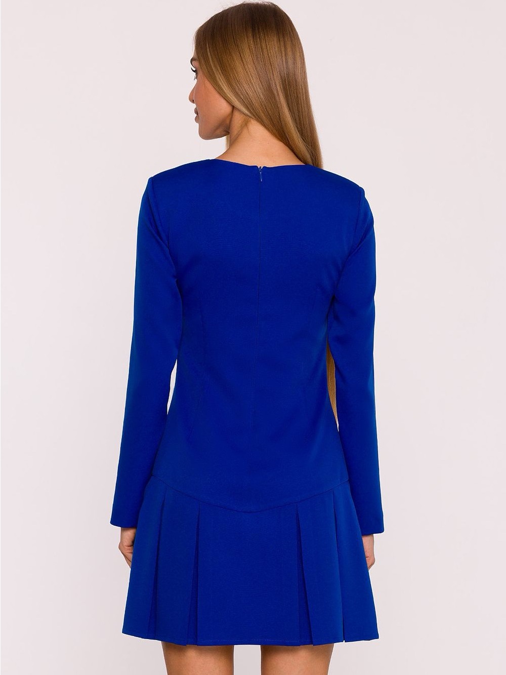 Chic Cobalt Long-Sleeve Mini Dress with Flared Hem - Picture 3 of 4